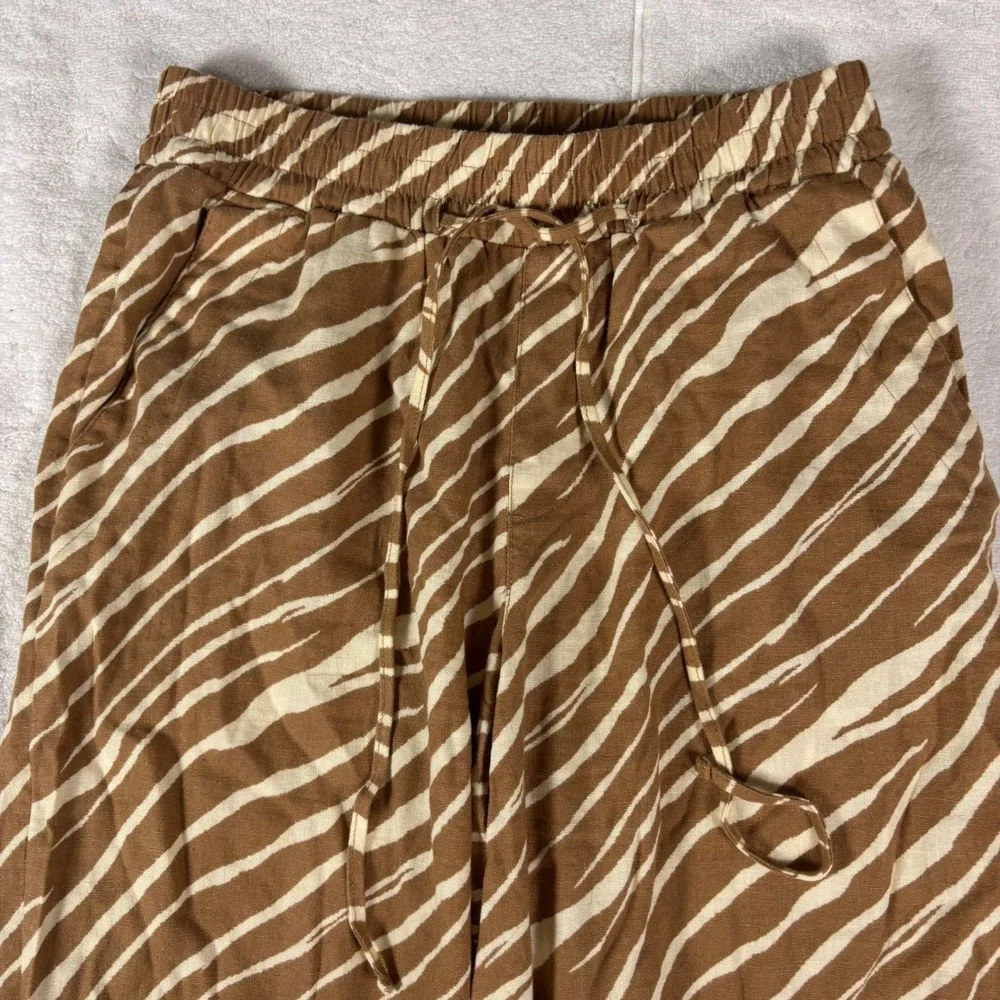 A New Day Wide Leg Linen Pants Women XS Brown Zebra Print Drawstring Comfortcore